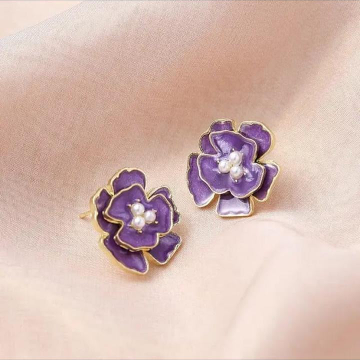 PURPLE CAMELIA EARRINGS