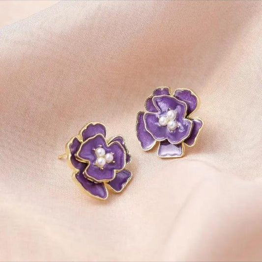 PURPLE CAMELIA EARRINGS